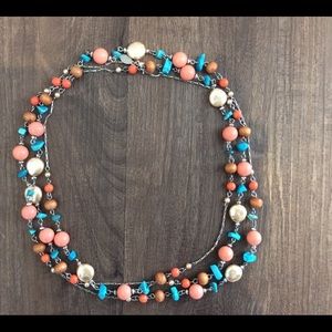Silver multi-colored bead long necklace